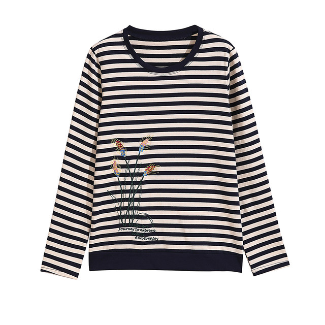 Striped long-sleeved T-shirt for women 2025 spring new autumn clothes fashionable top middle-aged and elderly mother pure cotton base shirt