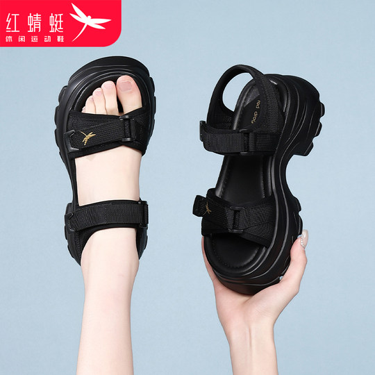 Libélula Roja Sandalias Deportivas de Suela Gruesa Verano de Mujer Nuevos Zapatos de Plataforma de Este Año Zapatos de Mujer de Playa Informales para Estudiantes al Aire Libre con Punta Abierta
