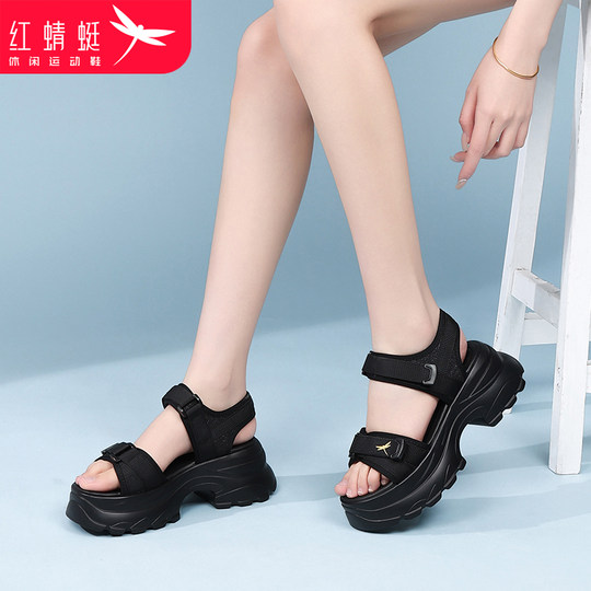 Libélula Roja Sandalias Deportivas de Suela Gruesa Verano de Mujer Nuevos Zapatos de Plataforma de Este Año Zapatos de Mujer de Playa Informales para Estudiantes al Aire Libre con Punta Abierta