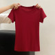 Small round neck threaded red short-sleeved women's T-shirt summer slim 2025 new slim design niche top
