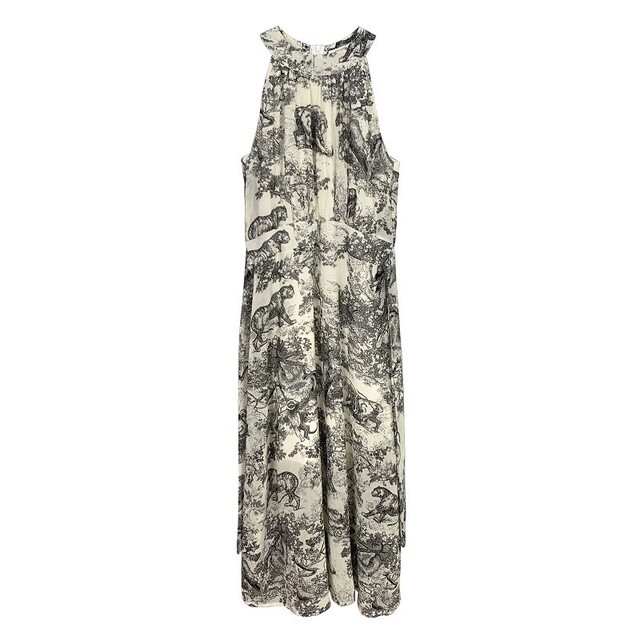 Korea's new style and artistic style of Dongdaemun ~ feminine watercolor printed bouquet waist halter neck sleeveless dress for women