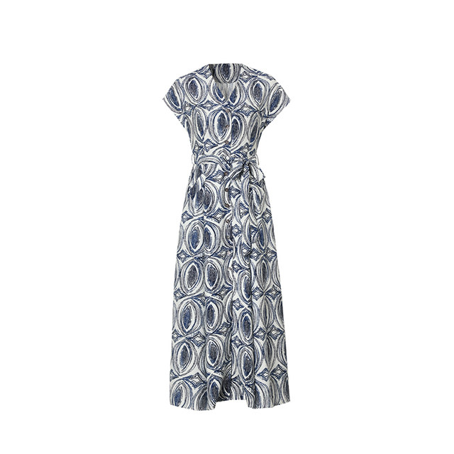 Sea Blue Dress Summer Women 2025 New Printed Sleeveless V-neck Mid-Length Seaside Vacation Women's Skirt