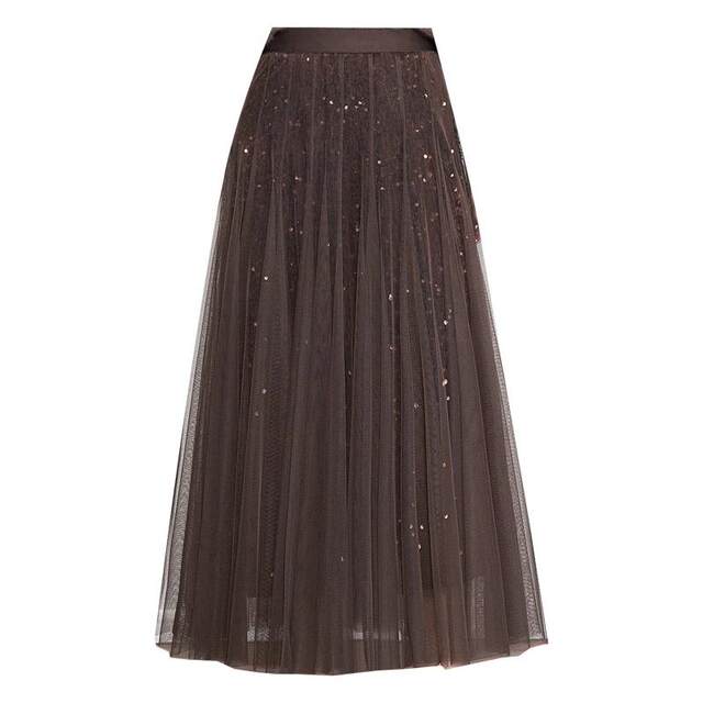 Mesh skirt velvet skirt spring and summer women's new high waist hip-covering drooping large hem skirt sequin skirt long skirt