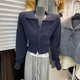 2025 spring French temperament short waist-hugging solid color sweater small fragrance lapel single-breasted knitted cardigan for women