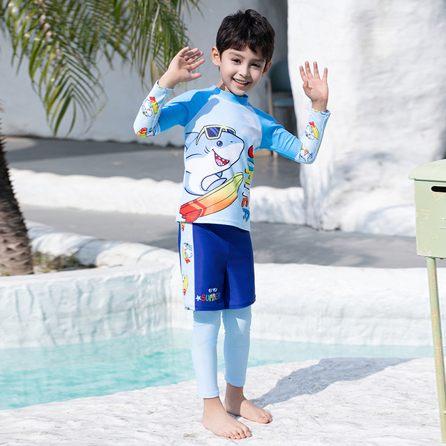 
Children's split swimsuit long sleeves trousers boy swimsuits beach summer sun protection casual boy surfing and diving suit swimsuit