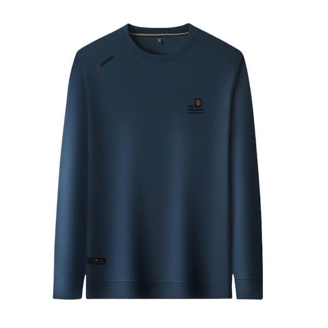 Woodpecker 2025 autumn new men's long-sleeved T-shirt loose round neck sweatshirt versatile base shirt top plus velvet