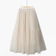 Spring new sweet solid color simple pleated fairy skirt A-line large sway high waist mesh splicing mid-length skirt
