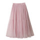Spring new sweet solid color simple pleated fairy skirt A-line large sway high waist mesh splicing mid-length skirt
