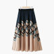 Spring high waist slim retro fashionable striped plaid contrasting color asymmetric printed mid-length skirt