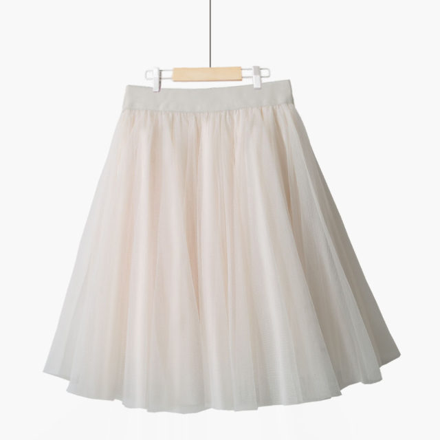 Spring new solid color versatile high waist slim short gauze skirt A-line umbrella skirt fluffy skirt fairy skirt mesh skirt
