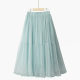 Spring new sweet solid color simple pleated fairy skirt A-line large sway high waist mesh splicing mid-length skirt

