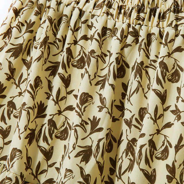 Spring Korean version of commuting high waist slim A-line large hem skirt umbrella skirt chiffon print French retro long skirt

