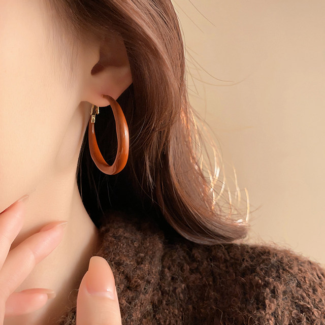 Retro Hong Kong style brown large earrings earrings for women with high-end earrings 2025 new hot plain earrings