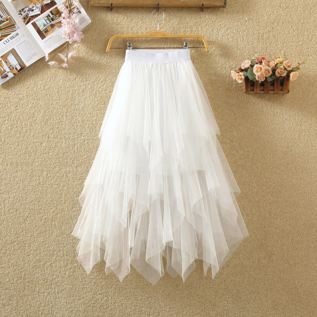 Spring and summer gauze skirt autumn and winter irregular mesh skirt high waist layer cake skirt A-line mid-length puffy skirt for women