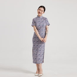 Wang Qiantian original) summer Japanese cotton broken body half-open hand-made body long cheongsam