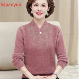 Mom autumn and winter mink mink mink muffin thick sweater middle-aged women wear gas cheongsam collar for the elderly loose bottom shirt