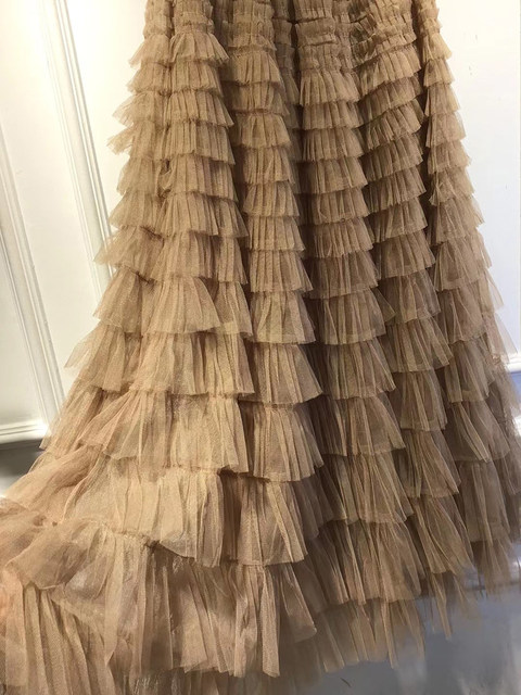 Mesh ruffled temperament skirt women's European station 2023 autumn and summer new model long skirt slimming cake skirt