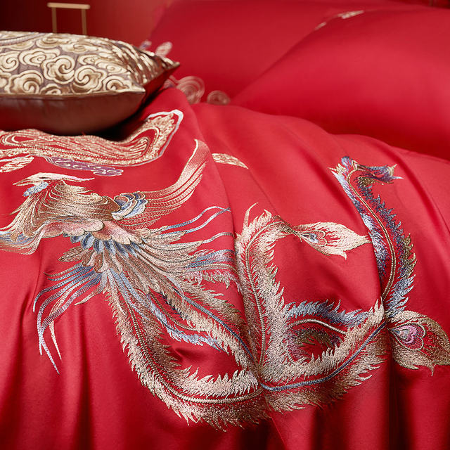 Mercury Family Textile Wedding Four -piece All -Cotton Xixi wedding bed supplies on the bedding of pure cotton big red beds quilt
