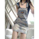 Spring women's versatile retro washing strap skirt jeans skirt old design mid-length hip-cover short skirt
