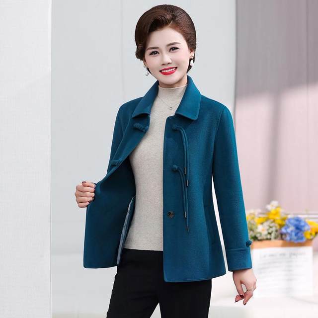 New Chinese style mother-wear double-sided fleece coat 25 autumn and winter new high-end small wool loose short jacket
