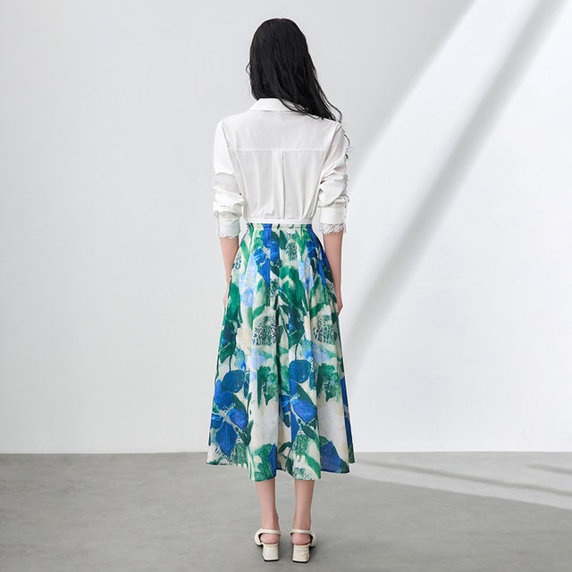 
2506312-Sense French commuting printed tinsel-melon vacation style skirt big sway women's summer long skirt southern oil