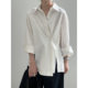 Super beautiful! irregular side slit slanted button-down shirt for women in spring and autumn new design niche and unique top