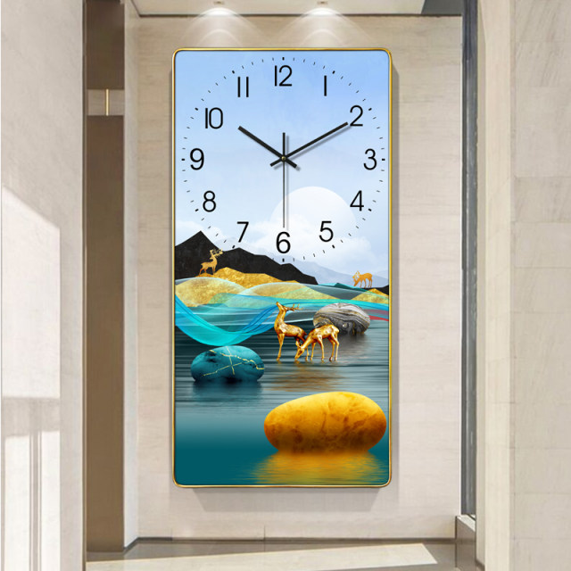 Cartoon decorative painting clock clock hanging clock living room Light luxury modern minimalist clock hanging wall house fashion hanging watch rectangular
