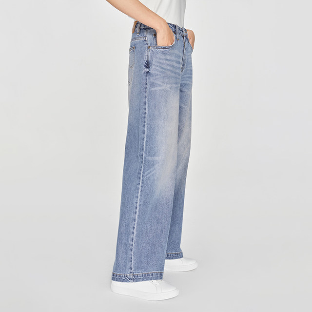 Lee Shopping Mall same style as 25 spring and summer new loose mid-waist light blue women's wide-leg jeans