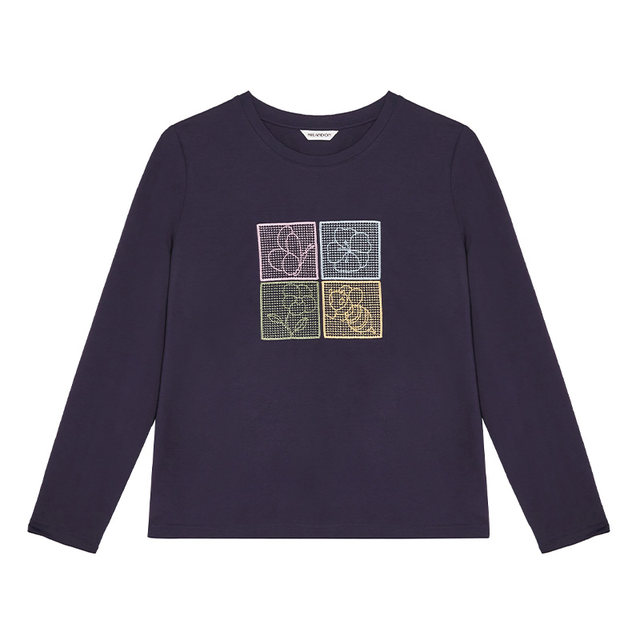 Milanden middle-aged and elderly mother's clothing 2025 autumn new round neck fashionable embroidered knitted T-shirt women's long-sleeved thick