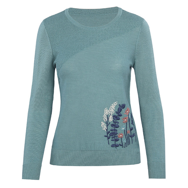 Miranden Middle-aged and Elderly Mothers' Fall 2025 New Fashion Embroidered Round Neck Sweater Women's Long Sleeve Top