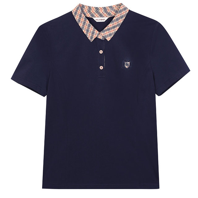 Miranden Middle-aged and Elderly Mothers' Summer 2025 New Fashionable Check Lapel Knitted T-shirt for Women Short Sleeves