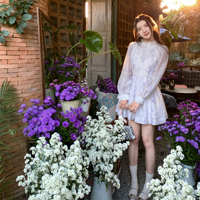 Yu Xiaoping Blues Iris Small Fresh Floral Design Niche Dress Spring Skillful Backless Long Skirt
