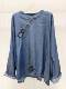 18178 retro blue printed patch oblique button cotton twill denim shirt loose long sleeve pullover top