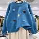 20609 winter round neck heavy industry embroidered flower round neck sweater Korean style sweater soft glutinous pullover top