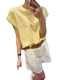 Zhiyan South Korea imported light and thin summer white yellow solid color rolled sleeve round neck small version fitted casual T-shirt