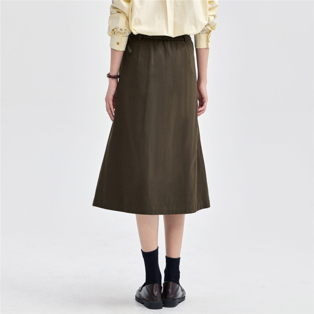 Giordano long umbrella skirt for women pure cotton grinding commuter pleated A-line skirt semi-elastic waist skirt 05464701