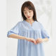 Giordano bubble shirt for women summer pure cotton woven V-neck pleated fashionable age-reducing short-sleeved striped shirt 18343703