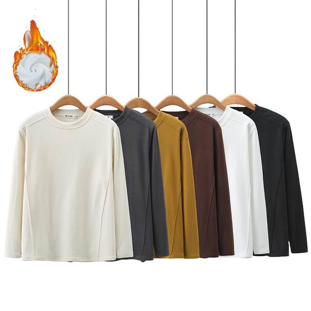 Large size mother autumn and winter double-sided velvet base shirt 200 Jin [Jin equals 0.5 kg] Loose and fashionable inner round neck long-sleeved T-shirt top