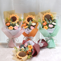 Knitted Sunflower Wool Valentine Bouquet with Hand-Tied Finished Immortal Graduates Day Gift