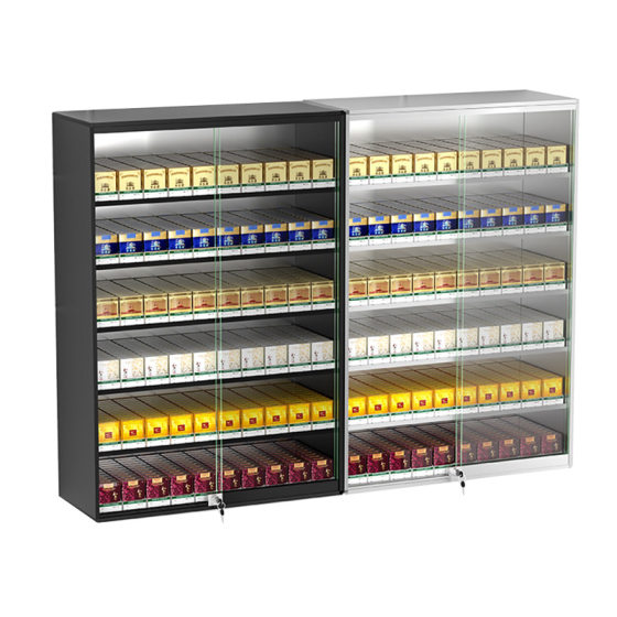 Supermarket smoke cabinet with door aluminum alloy tempered glass door smoke shelf hanging wall-mounted automatic propeller smoke cabinet