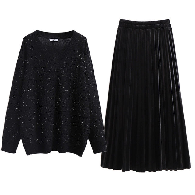 Extra -size women's clothing 300jin [Jin is equal to 0.5 kg] Fat mm knitted bottoming shirt cover belly A -shaped skirt Fat people autumn clothes
