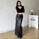 Gagaopt2024 new lace -up high -waisted half -body skirt double zipper scale leather skirt slug