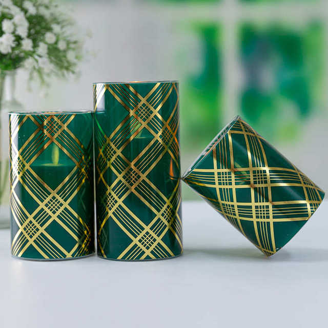 
Hot stamping decal aristocratic plaid pattern glass paraffin home gardening atmosphere candle light LED electronic candle light