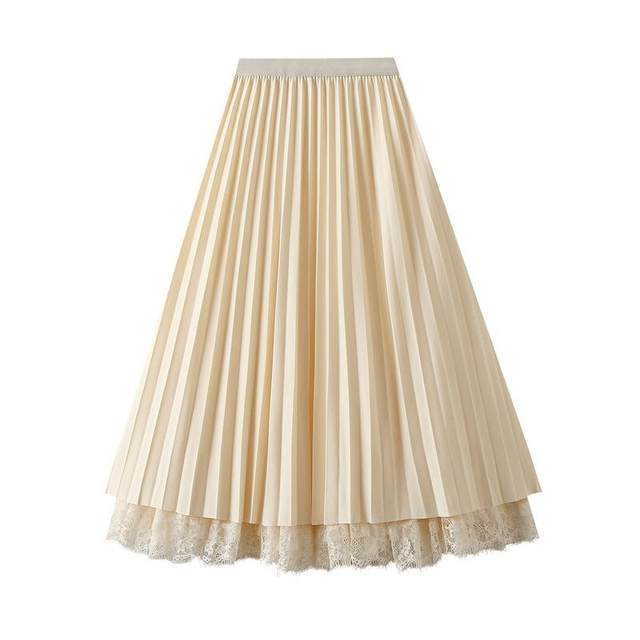 Pleated skirt for women in autumn and winter spliced ​​lace skirt for mid-length two sides with draped fashionable mesh big hem skirt 8611
