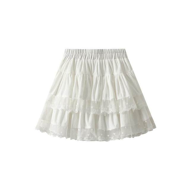 Lace fluffy cake short skirt for women in autumn new large size fat mm high waist slim small a-line gauze skirt 98060
