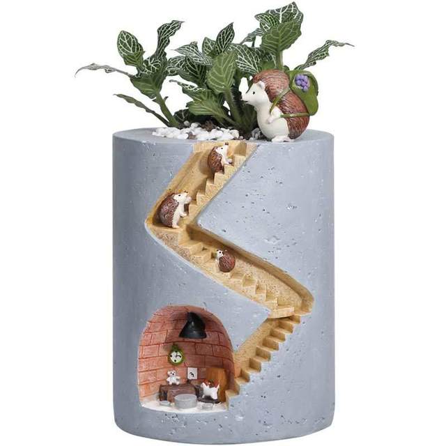If Creative Resin Succulent Hydroponic Flower Pot Home Gardening Desktop Potted Plant Display Hedgehog House Flower Pot