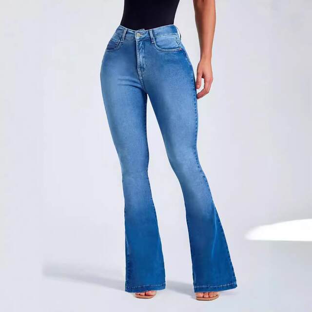 2025 spring new style new style European and American foreign trade Amazon high waist slim elastic flared jeans women's trousers
