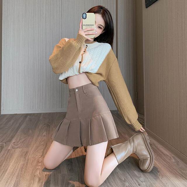 Black pleated skirt autumn 2025 new autumn winter design flask abdomen zipper high -waisted half body skirt A -line skirt