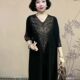 Autumn and winter high-end mother's wear V-neck knitted dress loose belly-covering large size mid-length sweater dress with three-quarter sleeves