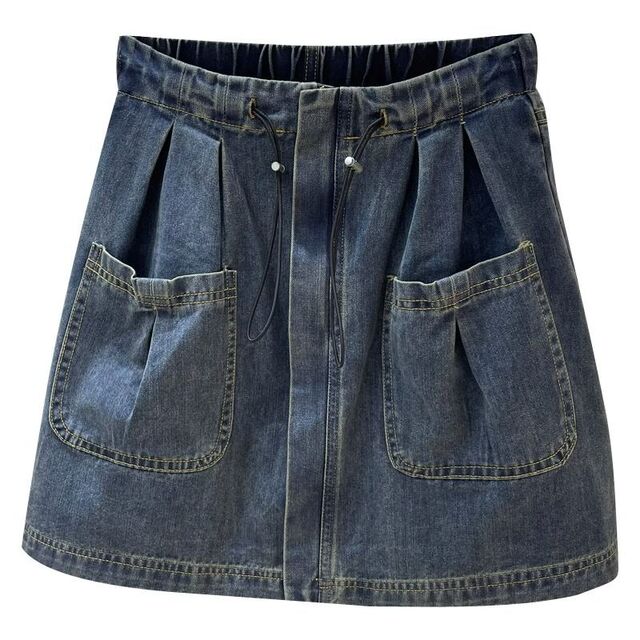 Extra large size 300Jin [Jin equals 0.5 kg] High-waist denim skirt for women in summer slim drawstring M zipper design hip-covering short skirt

